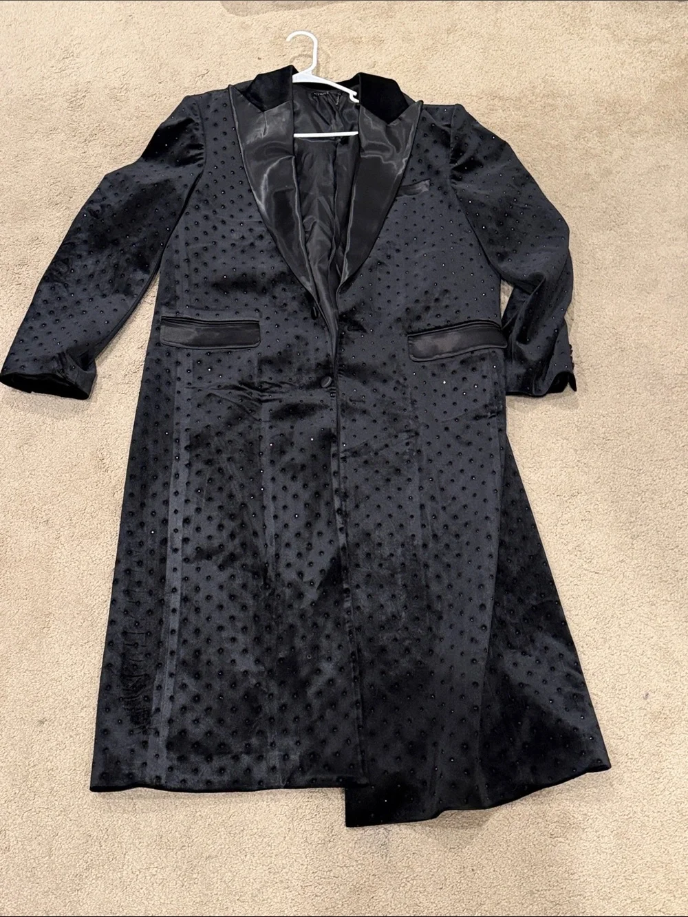 Men's Black Velvet Blazer Coat with Satin Lapel